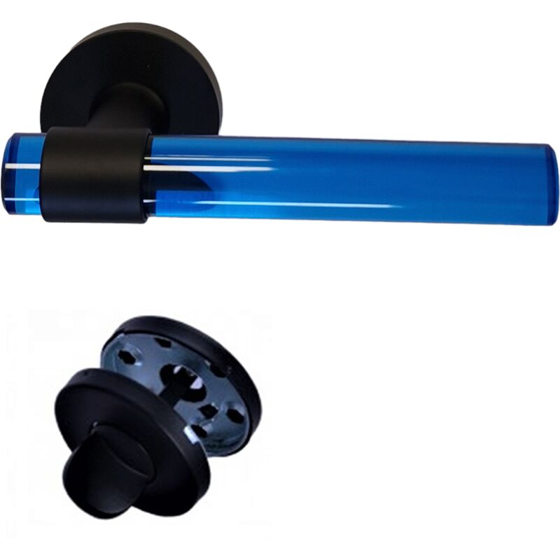 foto del prodotto klose besser maniglie per porte in cristallo di plexiglass blu joy con gambe in acciaio inox nero. 1 coppia di coccarde di condanna