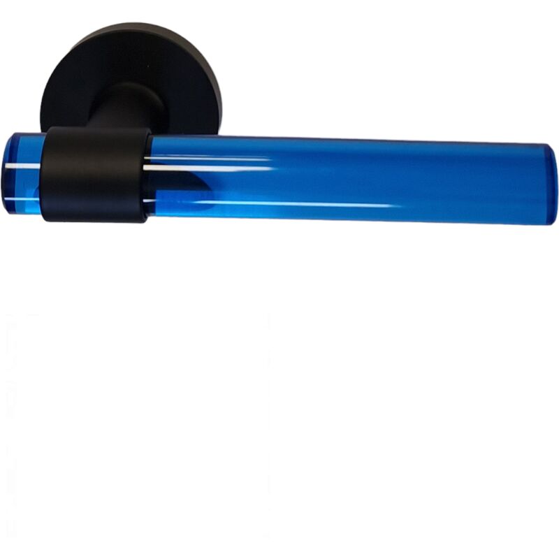 foto del prodotto klose besser maniglie per porte in cristallo di plexiglass blu joy con gambe in acciaio inox nero. senza rosette di funzione