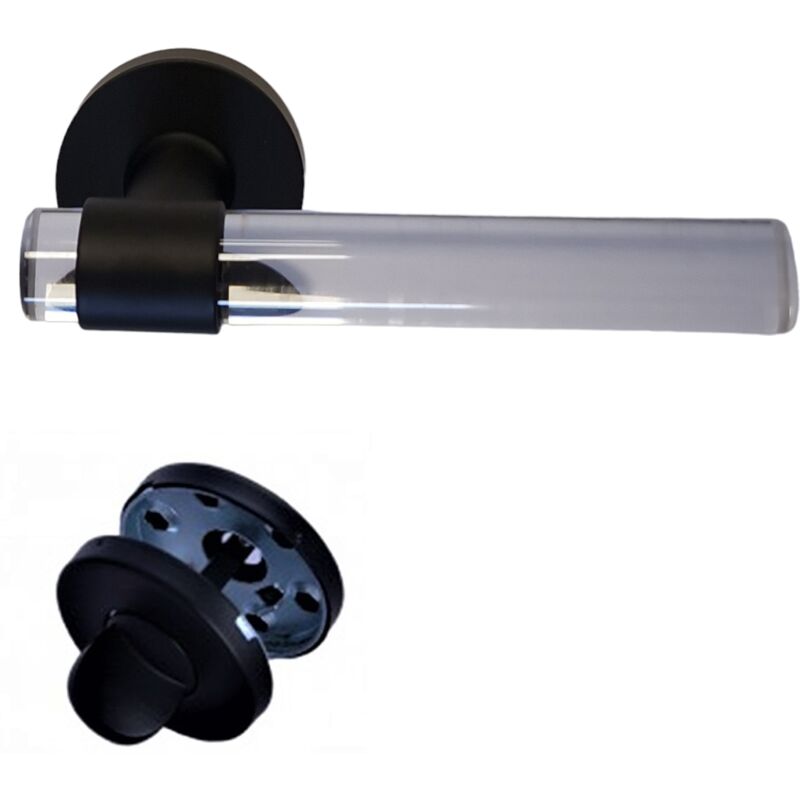 foto del prodotto klose besser maniglie per porte joy incolore plexiglass cristallo nero base in acciaio inox 1 coppia di coccarde di condanna