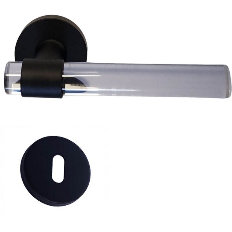 foto del prodotto klose besser maniglie per porte joy incolore plexiglass cristallo nero base in acciaio inox 1 coppia di rose con foro per la chiave