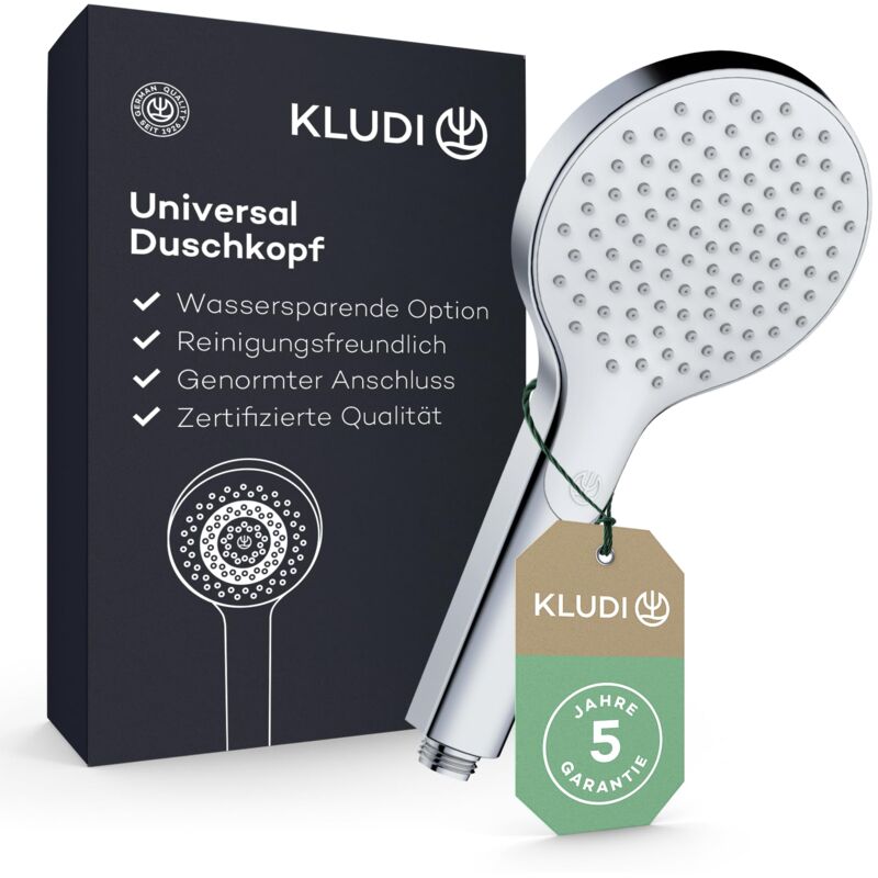 foto del prodotto kludi x3 soffione doccia universale a risparmio idrico opzionale, doccino per doccia con 1 tipo di getto, soffione easy clean 11,7 cm, doccia