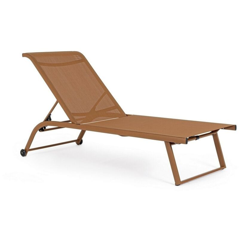 foto del prodotto klulk lettino prendisole in alluminio arancio, con ruote, rivestito in texilene, schienale reclinabile 4 posizioni 70x182x34 cm
