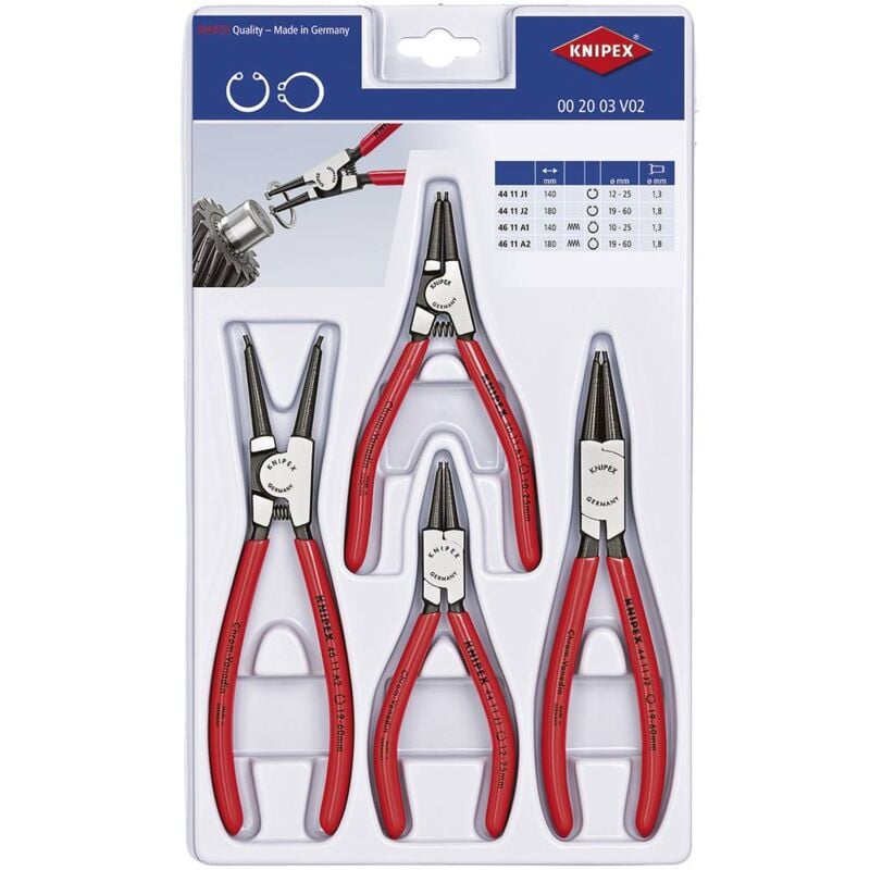 foto del prodotto knipex 00 20 03 v02 kit pinze per anelli di sicurezza adatto per pinze per anelli anelli esterni ed interni 19 60 mm,