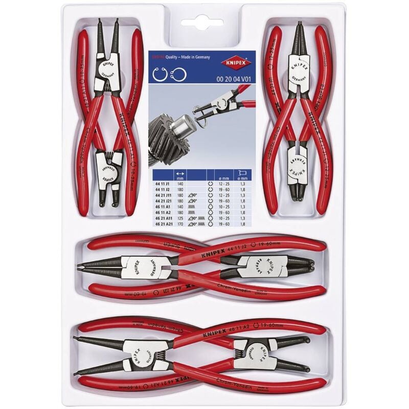 foto del prodotto knipex 00 20 04 v01 kit pinze per anelli di sicurezza adatto per pinze per anelli anelli esterni ed interni 19 60 mm,