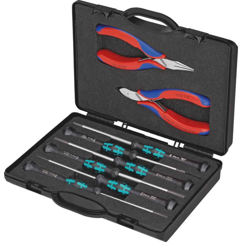 foto del prodotto knipex 00 20 18 astuccio con pinze per elettronica con utensili per impiego su componenti elettronici 8 pezzi