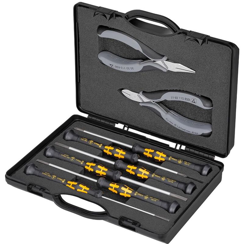 foto del prodotto knipex 00 20 18 esd astuccio con pinze per elettronica con utensili per impiego su componenti elettronici 5 pezzi