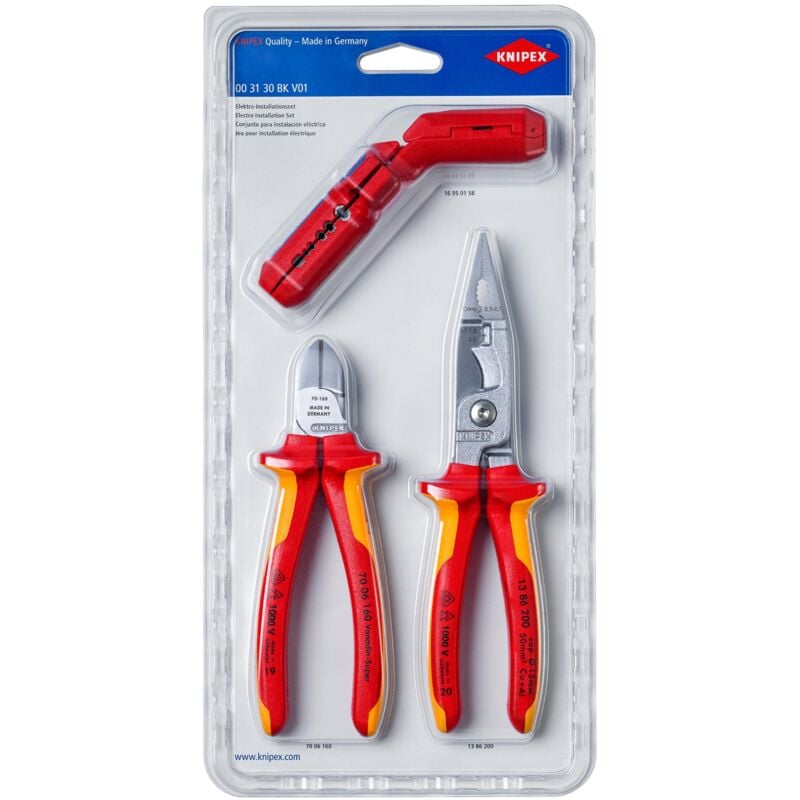 foto del prodotto knipex 00 31 30 bk v01 set per l installazione elettrica 1 x 13 86 200, 1 x 16 95 01 sb, 1 x 70 06 160