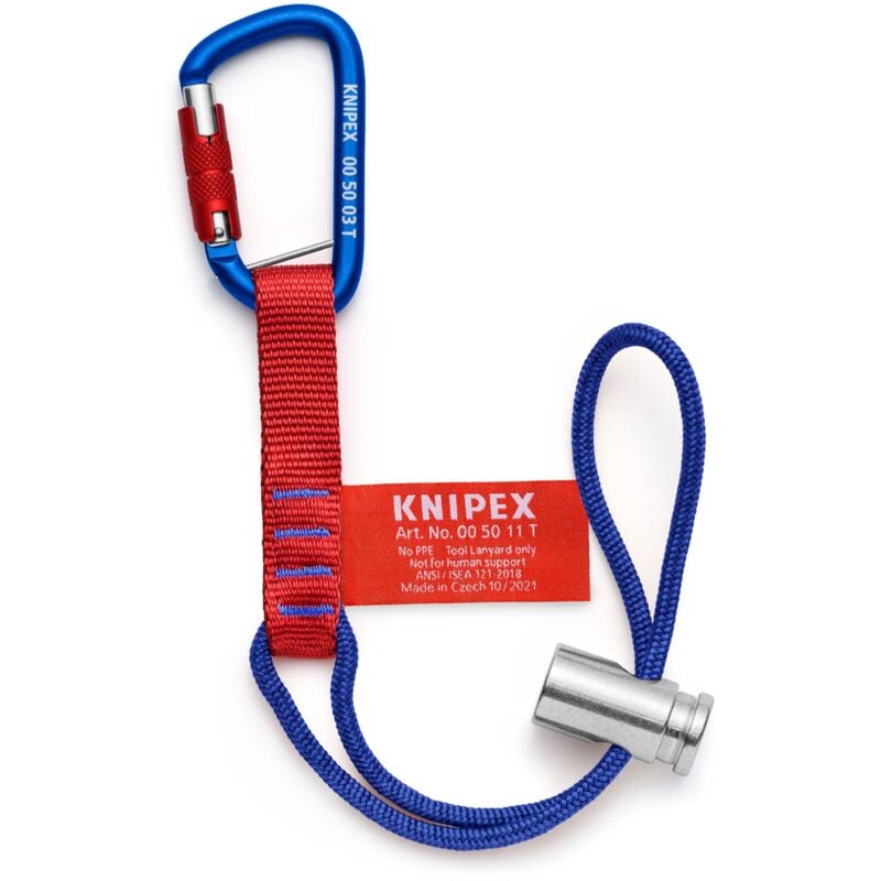foto del prodotto knipex 00 50 13 t bk adattatori a fettuccia con moschettone fisso 186 mm