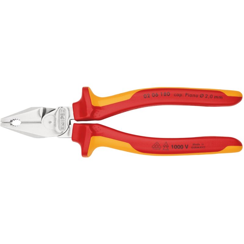 foto del prodotto knipex 02 06 180 pinza universale tipo forte isolati con manici rivestiti in materiale bicomponente, collaudati vde cromata 180 mm