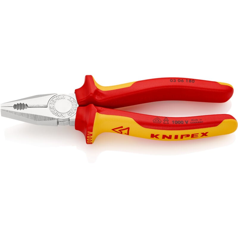 foto del prodotto knipex 03 06 180 pinza universale isolati con manici rivestiti in materiale bicomponente, collaudati vde cromata 180 mm