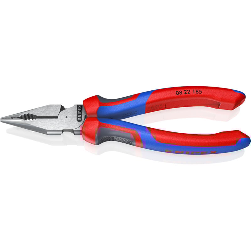 foto del prodotto knipex 08 22 185 pinza universale con testa a punta con manici comfort atramentata nera 185 mm