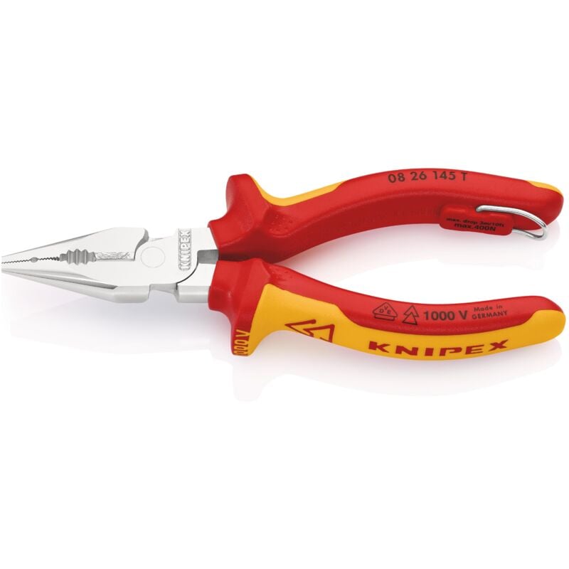 immagine 0 del prodotto knipex 08 26 145 t pinza universale con testa a punta isolante con manici rivestiti in materiali multicomponenti, collaudati vde con anello di