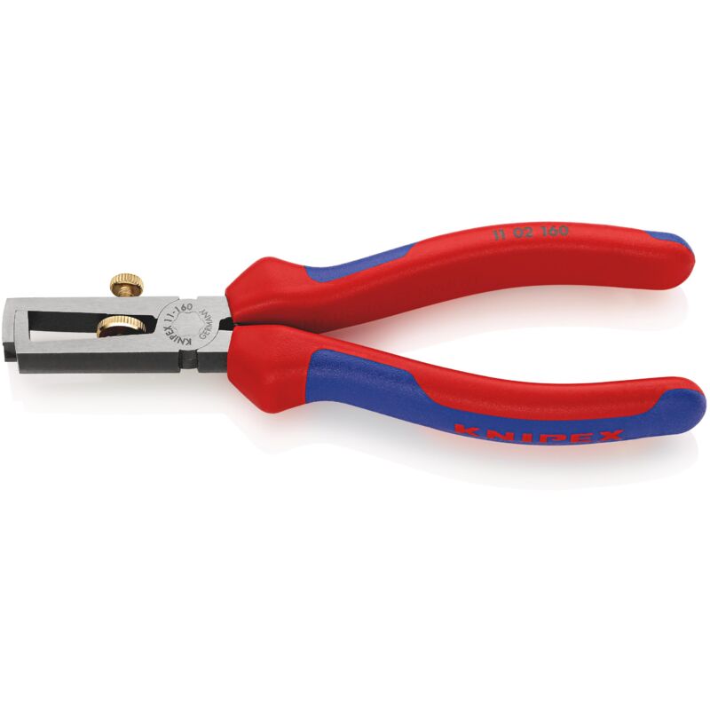 foto del prodotto knipex 11 02 160 pinza spelacavi con molla di apertura universale rivestiti in materiale bicomponente bonderizzata nera 160 mm