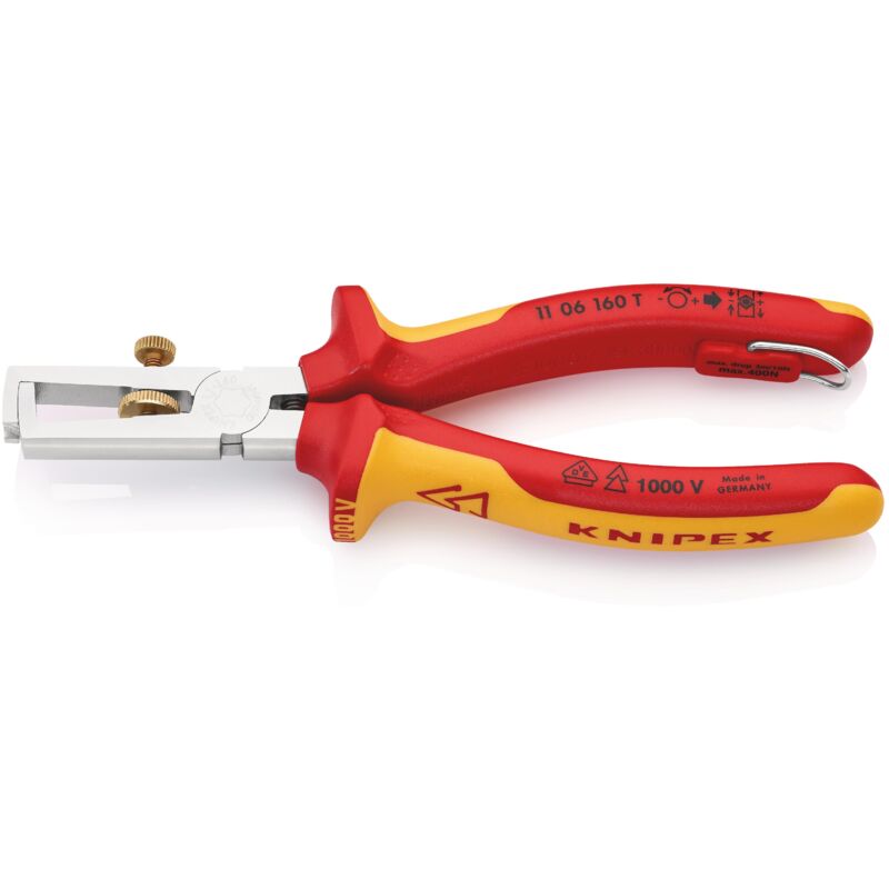foto del prodotto knipex 11 06 160 t pinza spelacavi con molla di apertura universale isolante con manici rivestiti in materiali multicomponenti, collaudati vde con