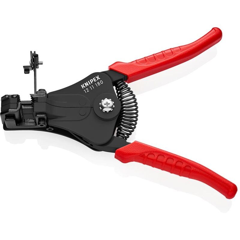 foto del prodotto knipex 12 11 180 pinza spelacavi con lame sagomate rivestiti in resina sintetica verniciata nera 180 mm