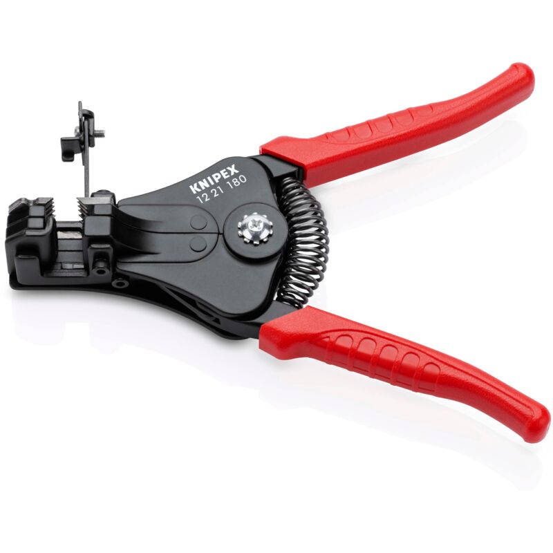 foto del prodotto knipex 12 21 180 pinza spelacavi con lame sagomate rivestiti in resina sintetica verniciata nera 180 mm