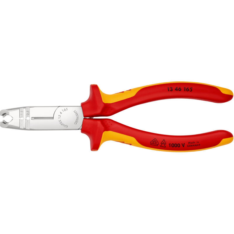 foto del prodotto knipex 13 46 165 spelacavi isolati con manici rivestiti in materiale bicomponente, collaudati vde cromata 165 mm