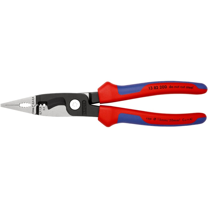 foto del prodotto knipex 13 82 200 pinza per elettroinstallazioni rivestiti in materiale bicomponente bonderizzata nera 200 mm