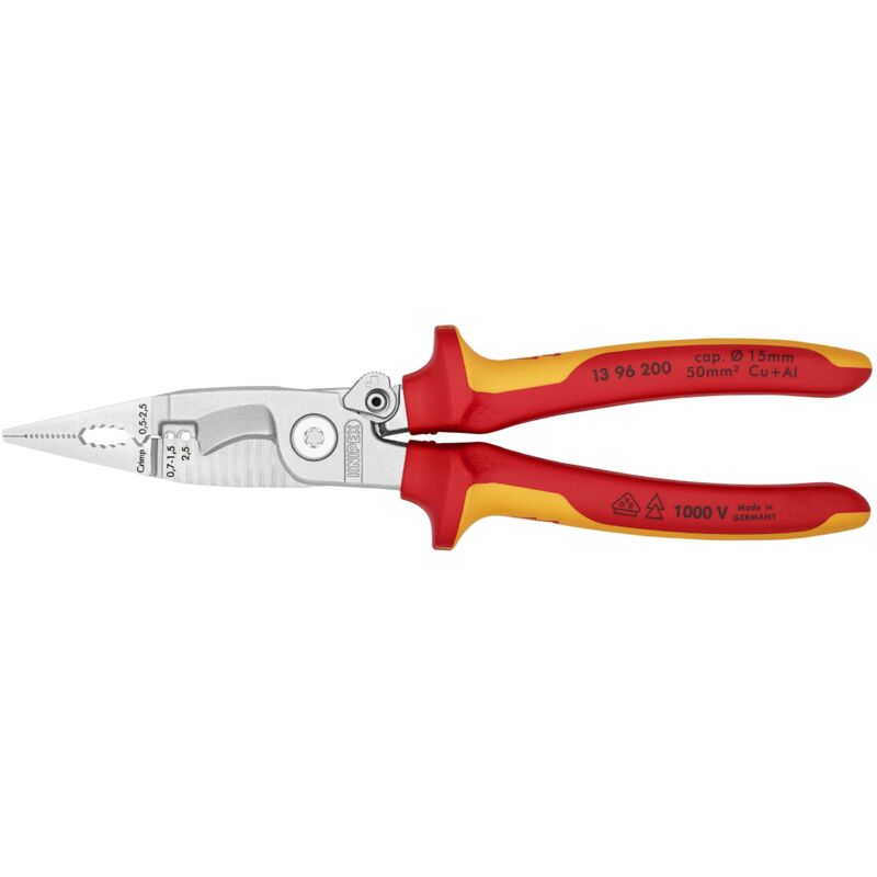foto del prodotto knipex 13 96 200 pinza per elettroinstallazioni isolati con manici rivestiti in materiale bicomponente, collaudati vde cromata 200 mm