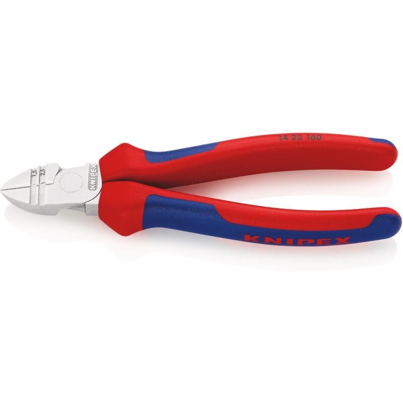 foto del prodotto knipex 14 25 160 tronchese laterale con spelacavi rivestiti in materiale bicomponente cromata 160 mm