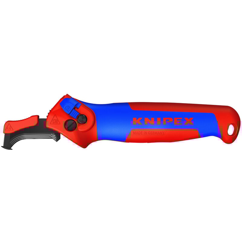 foto del prodotto knipex 16 50 145 sb coltello spelacavi con guida scorrevole e funzione a cricchetto con manici multicomponente 146 mm