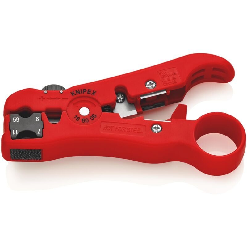 foto del prodotto knipex 16 60 06 sb utensile spelacavi per cavi coassiali e cavi di trasmissione dati 125 mm
