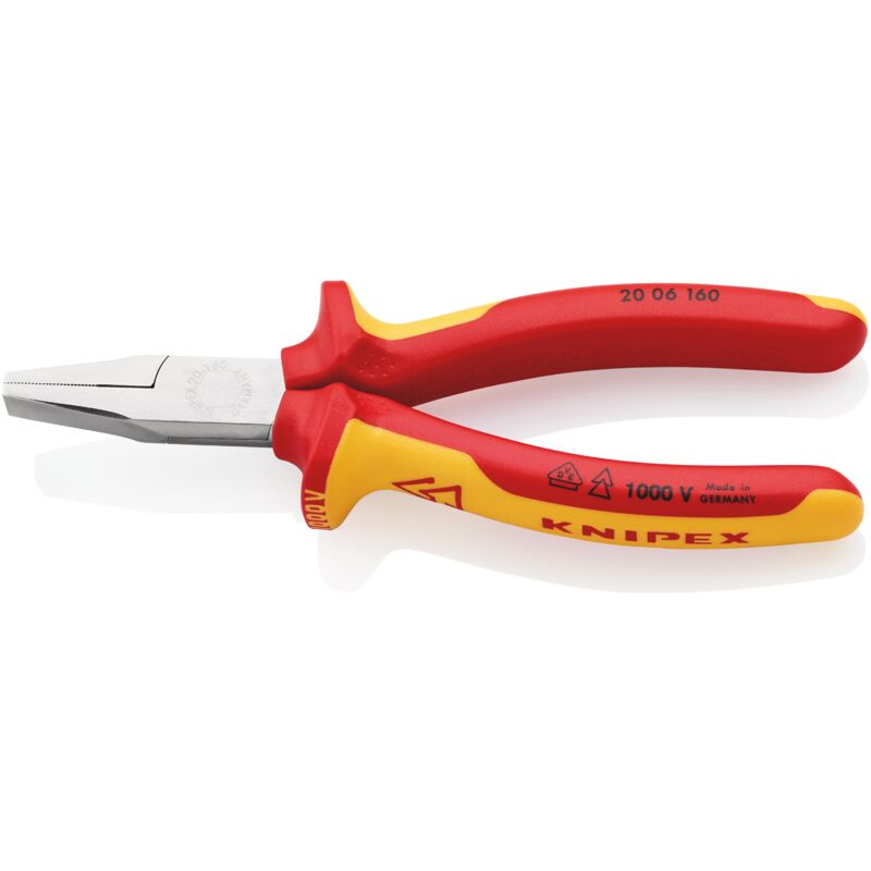 foto del prodotto knipex 20 06 160 pinza per meccanica a becchi piatti diritti isolati con manici rivestiti in materiale bicomponente, collaudati vde cromata 160 mm