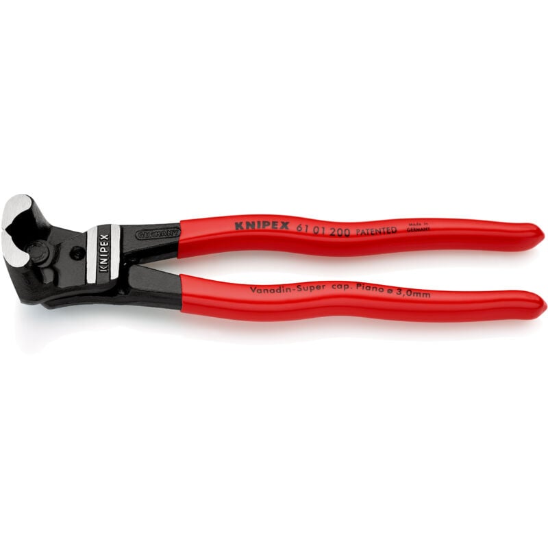 foto del prodotto knipex 61 01 200 tronchese con taglienti frontali per bulloni a grande forza di taglio rivestiti in resina sintetica atramentata nera 200 mm