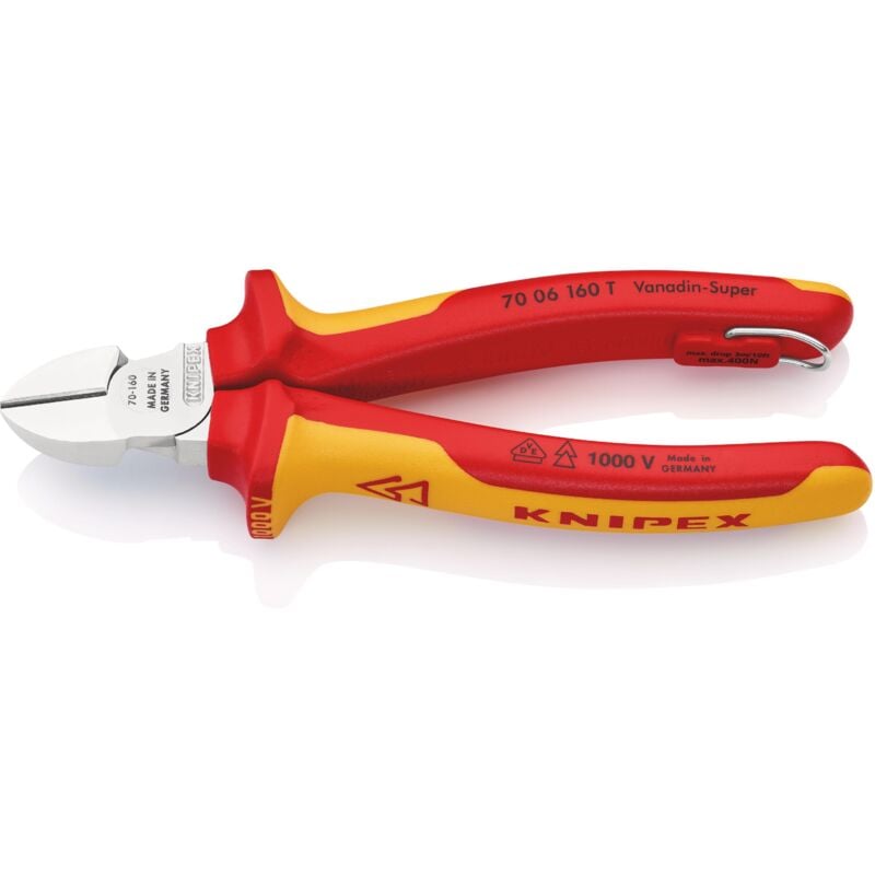 foto del prodotto knipex 70 06 160 t tronchese laterale per meccanica isolante con manici rivestiti in materiali multicomponenti, collaudati vde con anello di