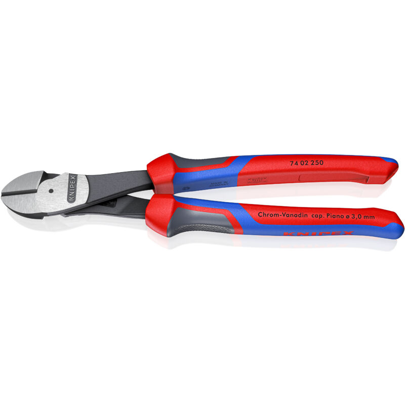 foto del prodotto knipex 74 02 250 sb tronchese laterale per meccanica tipo forte con manici multicomponente atramentata nera 250 mm