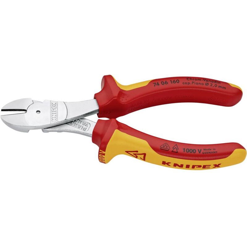 foto del prodotto knipex 74 06 160 vde tronchese con taglienti laterali tipo forte con sfaccettatura 160 mm