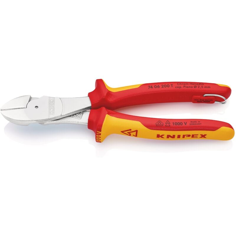 foto del prodotto knipex 74 06 200 t tronchese laterale per meccanica tipo forte isolante con manici rivestiti in materiali multicomponenti, collaudati vde con