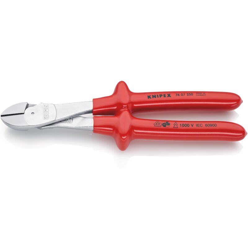foto del prodotto knipex 74 07 250 tronchese laterale per meccanica tipo forte isolati ad immersione, collaudati vde cromata 250 mm