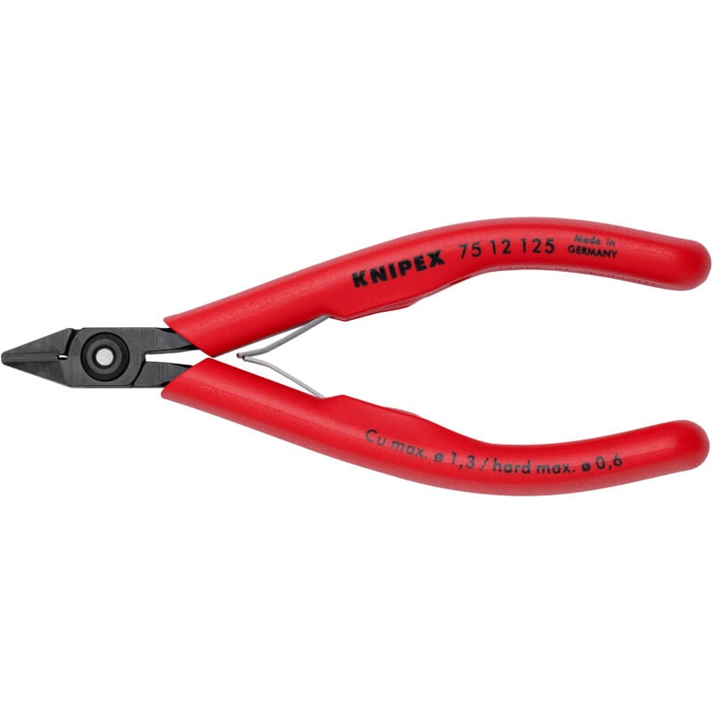 foto del prodotto knipex 75 12 125 tronchese laterale per elettronica rivestiti in resina sintetica brunita 125 mm