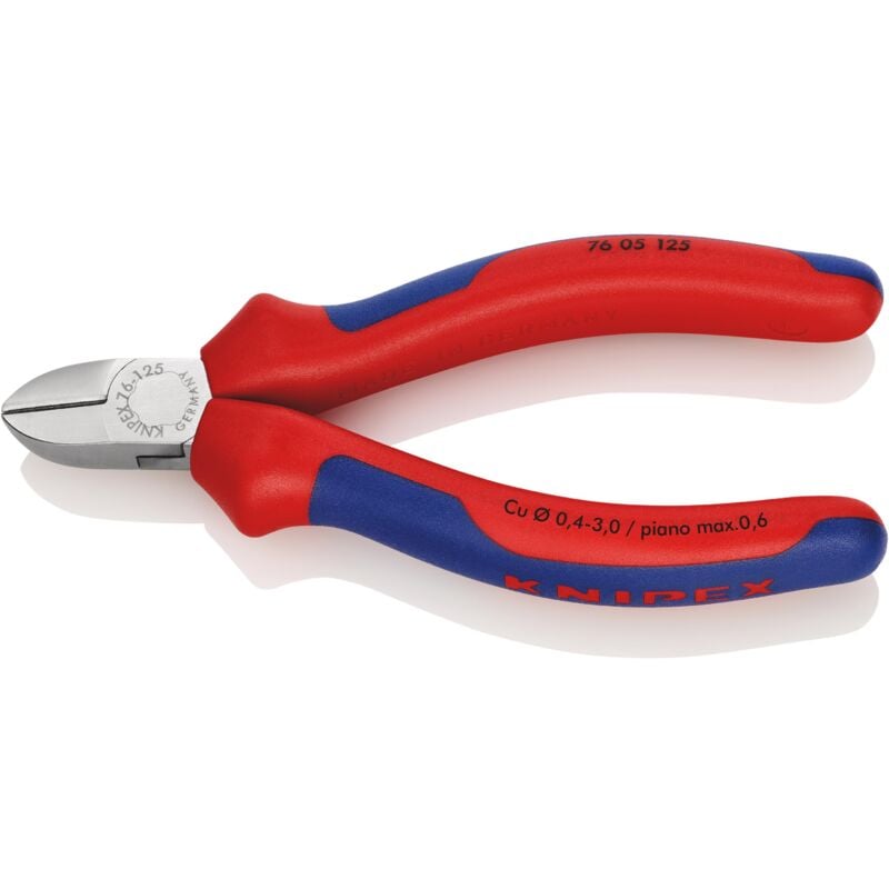 foto del prodotto knipex 76 05 125 tronchese laterale per meccanica per elettromeccanica rivestiti in materiale bicomponente cromata 125 mm