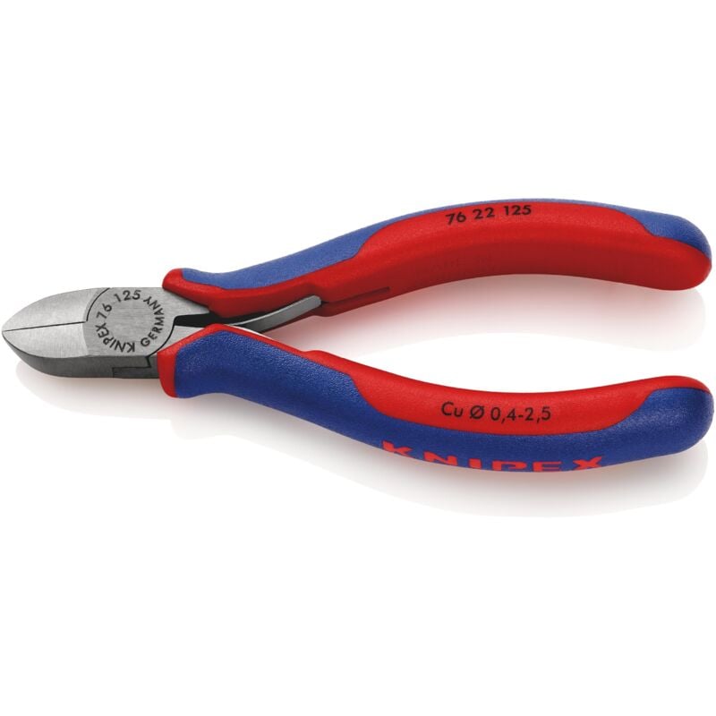 foto del prodotto knipex 76 22 125 tronchese laterale per meccanica per elettromeccanica rivestiti in materiale bicomponente bonderizzata nera 125 mm
