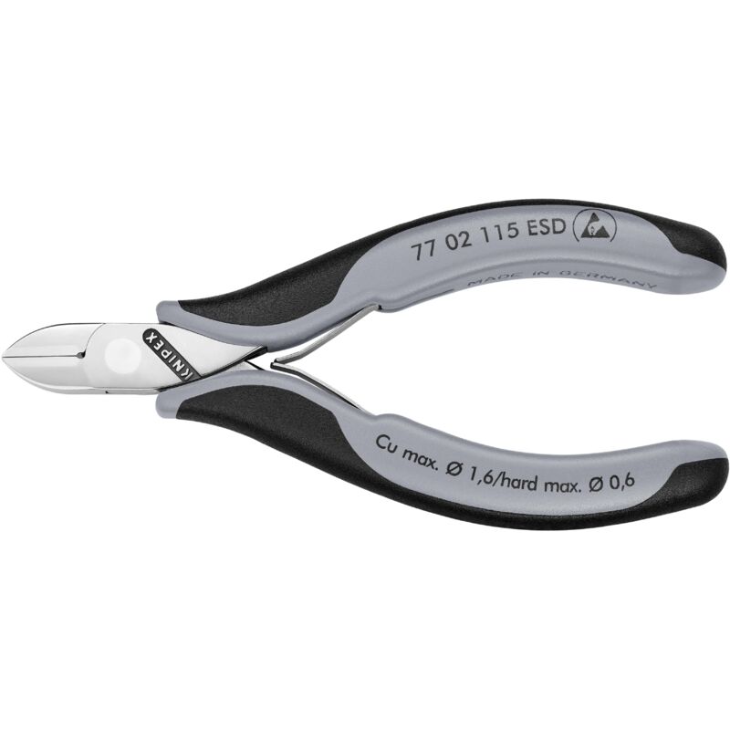 foto del prodotto knipex 77 02 115 esd tronchesi laterali per elettronica esd con cerniera passante con manici multicomponente 117 mm