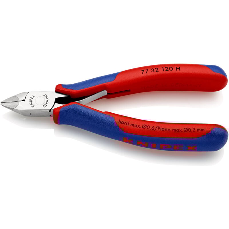 foto del prodotto knipex 77 32 120 h tronchese per elettronica con tagliente laterale in metallo duro con manici multicomponente 120 mm