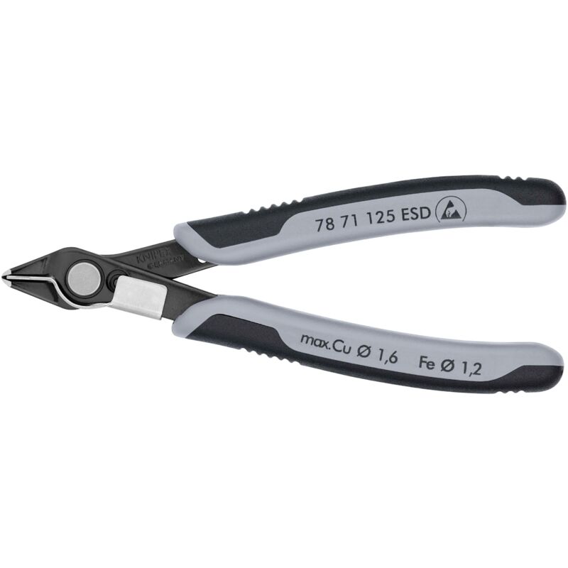 foto del prodotto knipex 78 71 125 esd electronic super knips esd rivestiti in materiale bicomponente brunita 125 mm