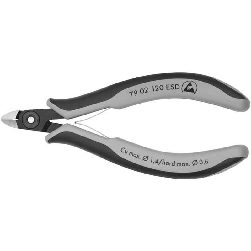 foto del prodotto knipex 79 02 120 esd tronchese laterale di precisione per elettronica esd rivestiti in materiale bicomponente brunita 120 mm