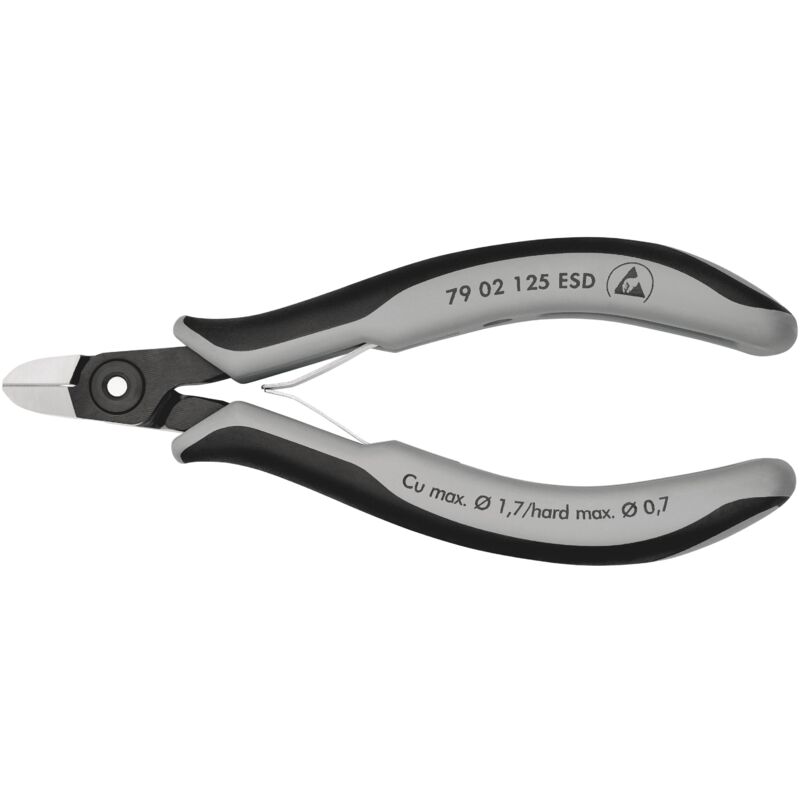 foto del prodotto knipex 79 02 125 esd tronchese laterale di precisione per elettronica esd rivestiti in materiale bicomponente brunita 125 mm