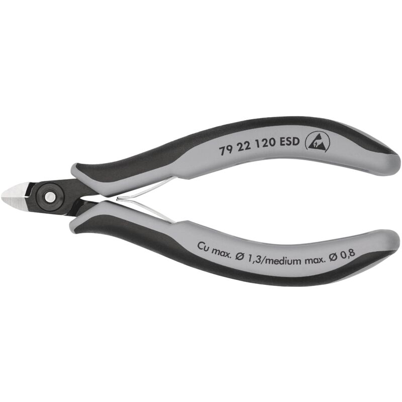 foto del prodotto knipex 79 22 120 esd tronchese laterale di precisione per elettronica esd rivestiti in materiale bicomponente brunita 120 mm