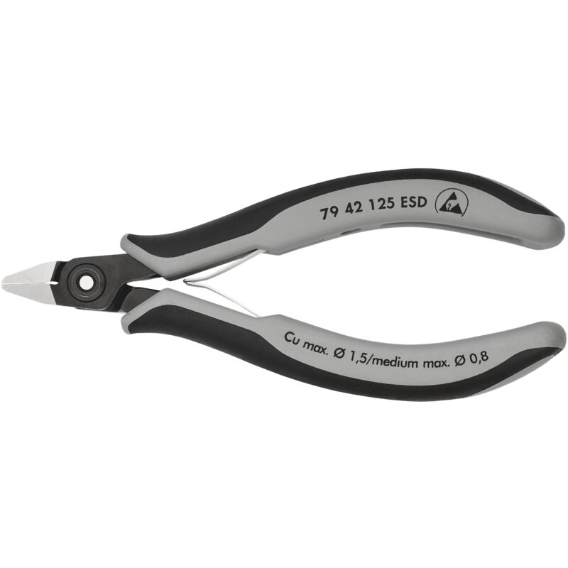 foto del prodotto knipex 79 42 125 esd tronchese laterale di precisione per elettronica esd rivestiti in materiale bicomponente brunita 125 mm
