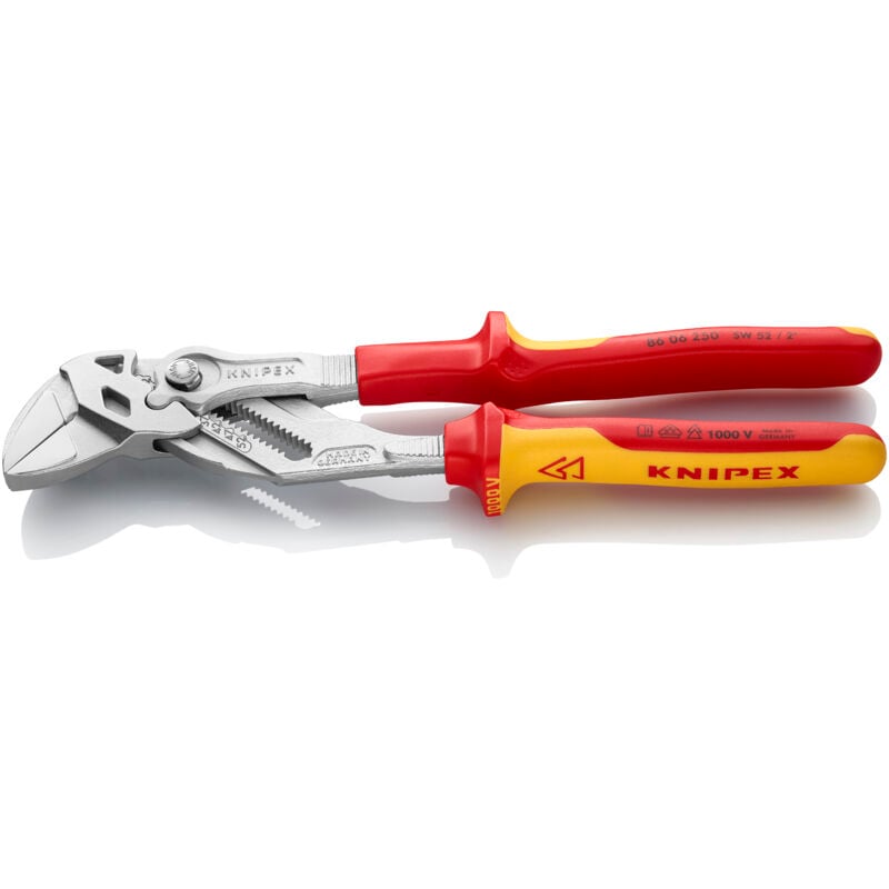 foto del prodotto knipex 86 06 250 pinza chiave pinza e chiave in un unico utensile isolati con manici rivestiti in materiale bicomponente, collaudati vde cromata