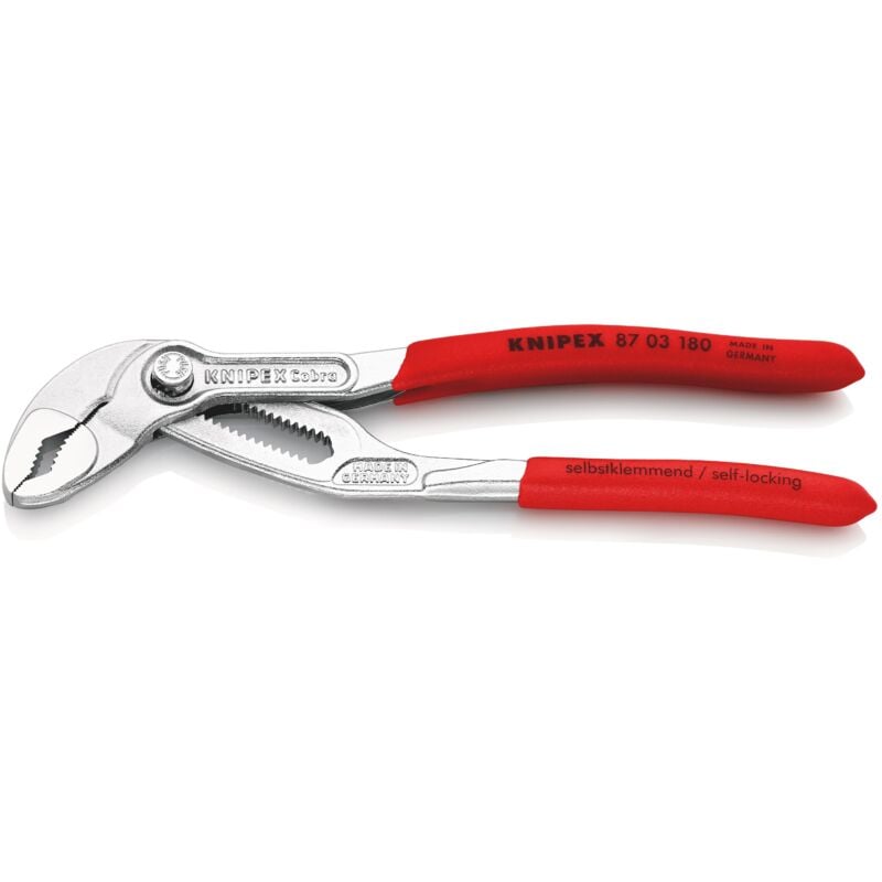 foto del prodotto knipex 87 03 180 cobra pinza regolabile di nuova generazione per tubi e dadi rivestiti in resina sintetica antiscivolo cromata 180 mm