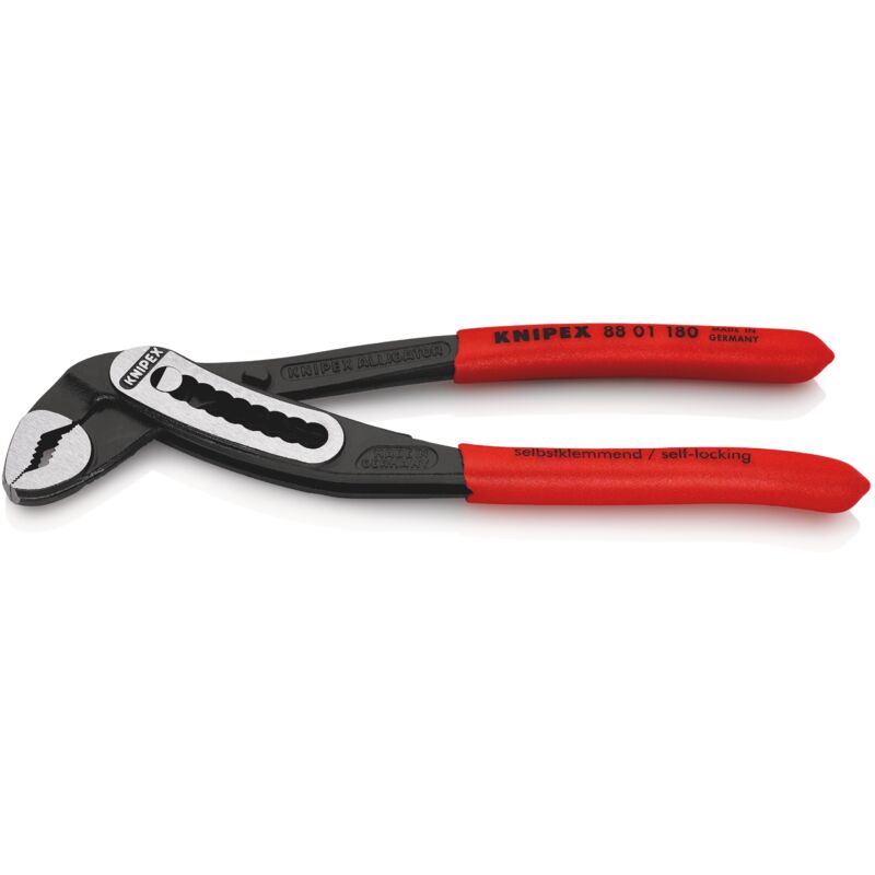 foto del prodotto knipex 88 01 180 alligator pinza regolabile per tubi e dadi rivestiti in resina sintetica antiscivolo bonderizzata nera 180 mm