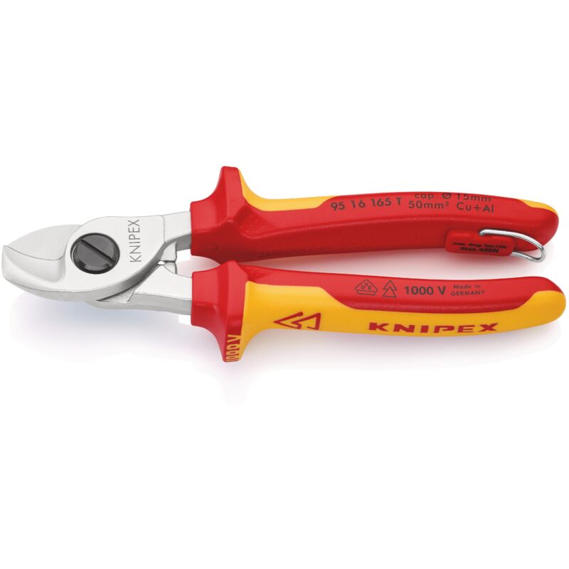 foto del prodotto knipex 95 16 165 t forbici per cavi adatto per isolamento cavi in alluminio e rame, fili singoli e multipli 15 mm 50