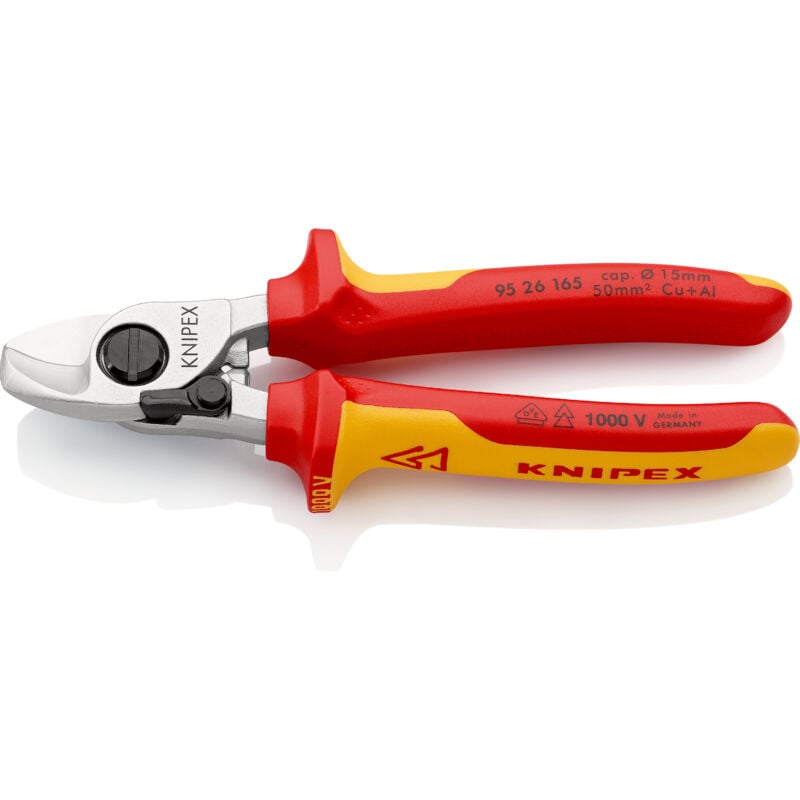 foto del prodotto knipex 95 26 165 cesoia per cavi con molla di apertura isolati con manici rivestiti in materiale bicomponente, collaudati vde cromata 165 mm