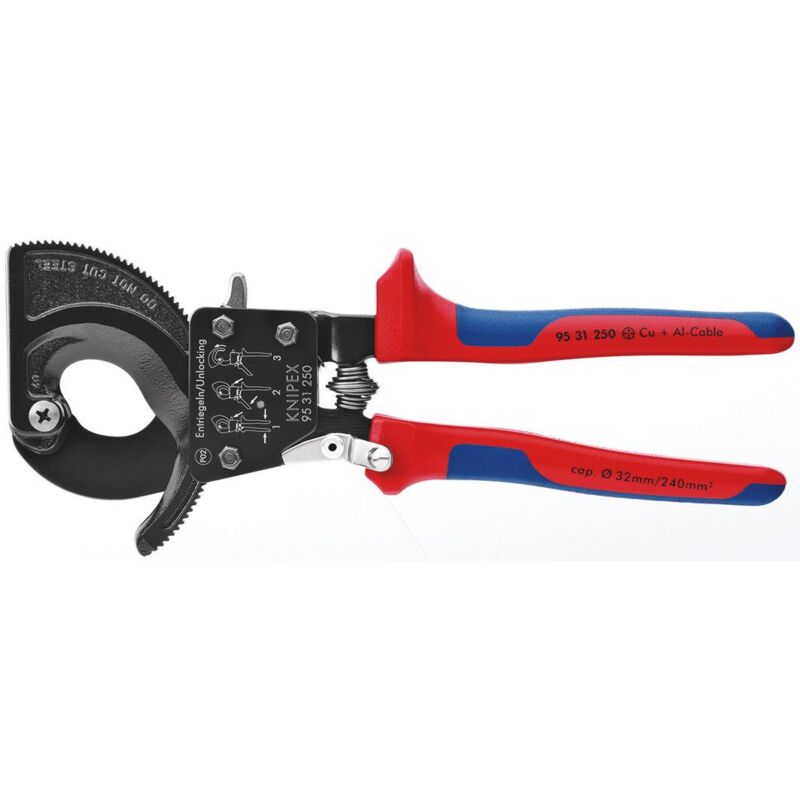 foto del prodotto knipex 95 31 250 cesoia a cremagliera sistema a cricchetto rivestiti in materiale bicomponente verniciata nera 250 mm confezione
