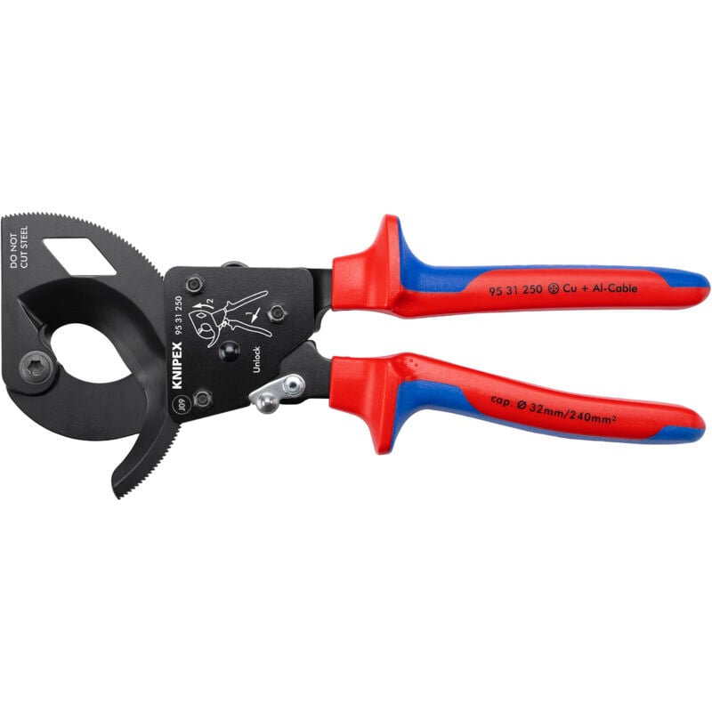 foto del prodotto knipex 95 31 250 cesoia per cavi a cremagliera adatto per isolamento cavi in alluminio e rame, fili singoli e multipl